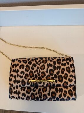 Betsey Johnson Leopard Print Crossbody Bag Gold Chain Wallet on Chain Purse